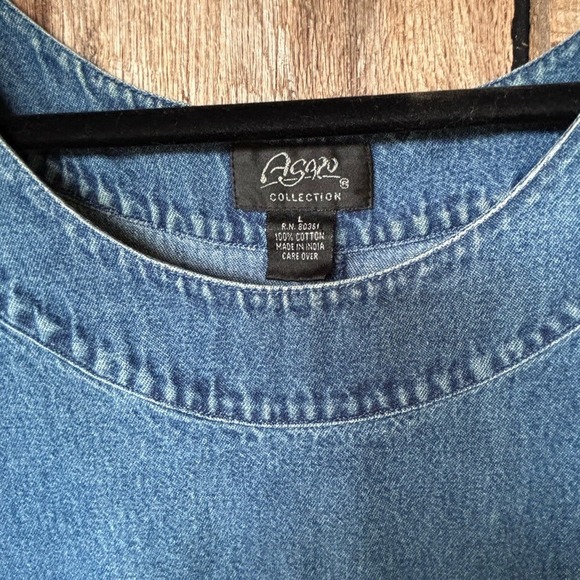 Agapo Collection Embroidered Denim Sleeveless Midi Dress Vintage 90s Y2K Size L - Picture 3 of 6